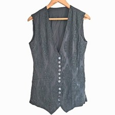 Kenar Black Vest Jacket Sleeveless With Front Bead Size S Buttons Down Women's