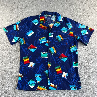 NEW Vintage Jantzen Shirt Mens Medium Blue Hawaiian Button Up Tropical Camp USA