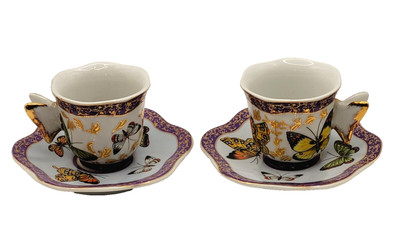 Baum Formalities Butterfly Handle Demitasse Tea Cup and Saucer Set Gold Trim