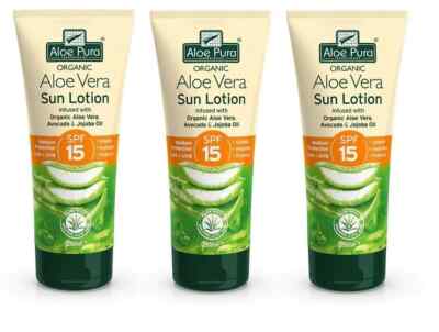 Aloe Pura Bio Aloe Vera Sonnenlotion LSF15 Sonnenschutzlotion 200 ml x 3