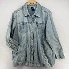 VENEZIA JEANS Jacket Womens 18-20 Plus Trucker Denim Smock Cotton Blue HK Vtg