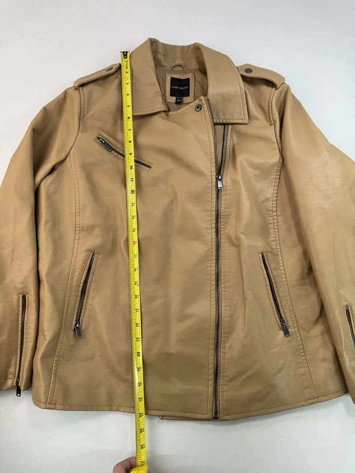 Lane Bryant Jacket Women 18 20 Plus Tan Faux Leather Moto Full Zip Long Sleeve - Image 2 of 4