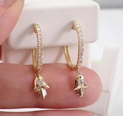 1Ct Round Cut Lab Created Diamond Hamsa Dangle Earrings 14K Yellow Gold Plated