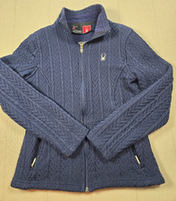 Spyder Women's Major Core Cable Knit Sweater Jacket Full Zip Dark Blue M/M