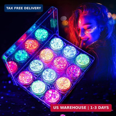 Glow in The Dark Body Face Glitter Gel for Women, 12 Colors Glitter Gel Makeup C