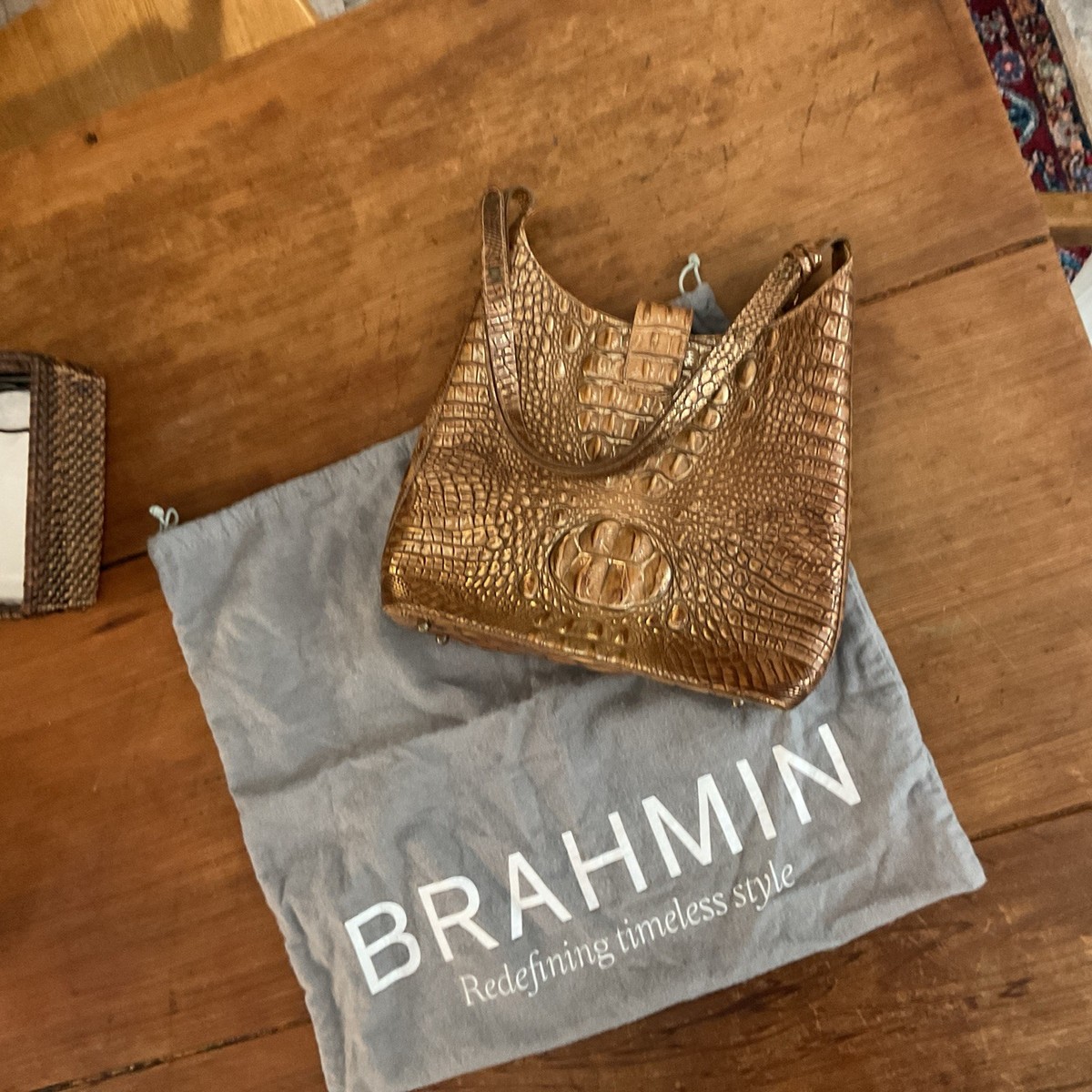 Brahmins Alligator Pattern Bronze Color Actually Shines Comes With Dust Bag
