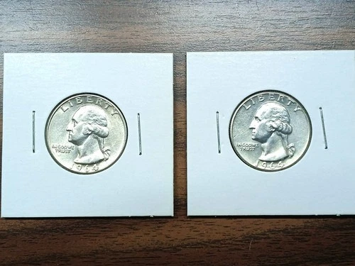 Lot of (2) AU 1964 Washington Silver Quarters. 90% Silver.