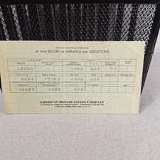 Vintage American Broadcasting Company ABC Check Stub Ephemera 1953