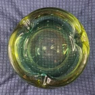 Vintage Murano Bullicante Controlled Bubble Green Art Glass Ashtray