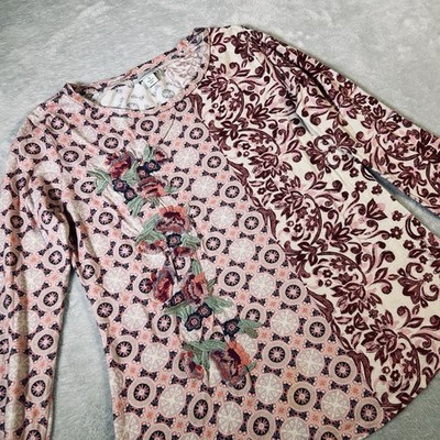 Sundance Enchantment Top Sz S Rose Mixed Print Beaded Embroidered Romantic Boho