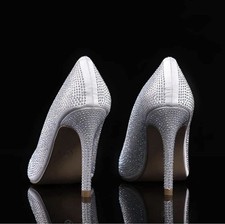 Silver Rhinestone Stilettos Bridal Shoes High Heel 3  Elegant Wedding 7.5 size