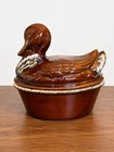 Vintage Hull Brown Drip Duck Casserole w/ Lid Ovenproof USA  10" L x 8.5" T MINT