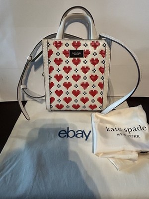 Kate Spade Manhattan Pixel Hearts Embossed Leather MINI Tote  Cream #KK570 NWT