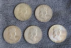 Lot of 5 circulated Franklin Silver Half Dollars-1949d, 1955, 1959, 1962, 1963d