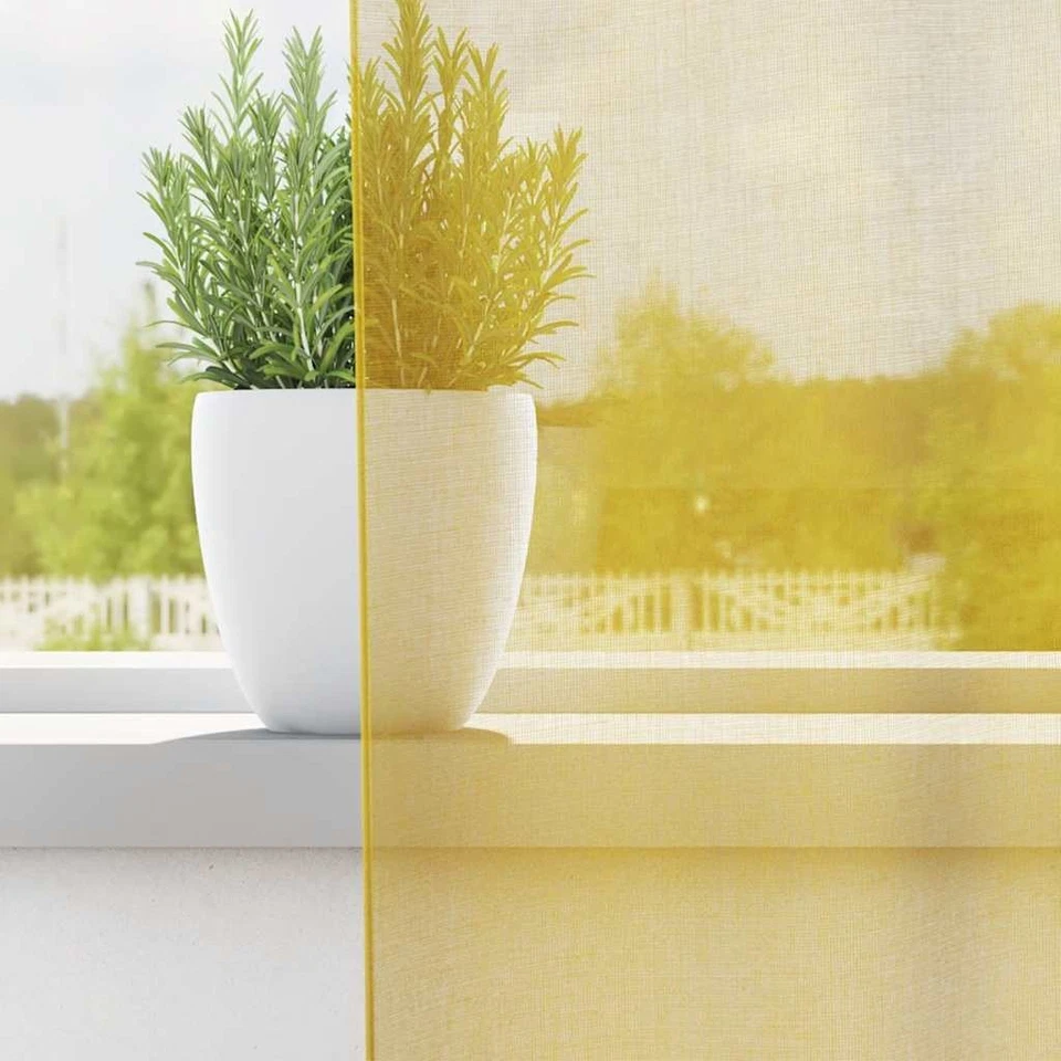 Voile Curtains Yellow 140x225cm 100% Polyester Sheer Eyelet Panels 2 pcs Set UK - Image 3 of 4