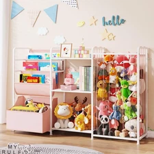 3in1 Stuffed Animal Storage Organizer - Toy Storage with Kids Bookshelf & Lar...