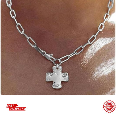 Chunky Cross Necklace for Women Trendy 14K Silver Layered Statement Cross FAST