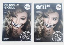 2 Pack Skull Face Temporary Tattoo Halloween Designs