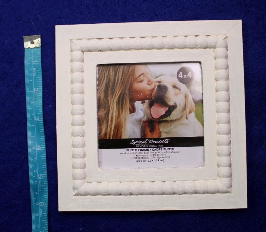 ОСОБЫЕ МОМЕНТЫ ДЕРЕВЯННАЯ БУСИНА ФОТОРАМКА 4 «x 4» вручную матовый слоновой кости новый - Изображение 4 из 4