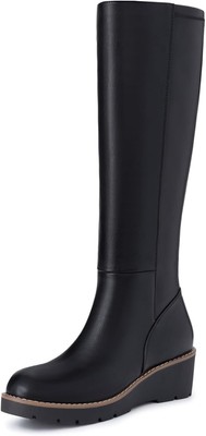 Women Boots Knee High Boots Wedge Platform Chunky Block Heel Side Zipper Boots