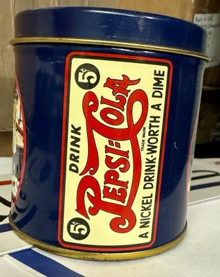 Pepsi Cola Vintage A Nickel Drink Worth A Dime 3  1/2 X 3 1/4 Dia Round Tin