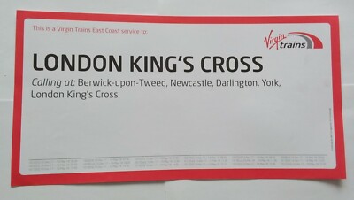 Virgin Trains East Coast Window Label Edinburgh-London King's Cross 1E03 SO Rail