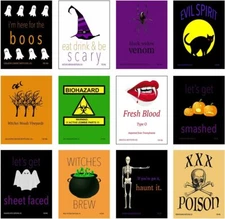 12-pk Funny Halloween Wine Bottle Labels Stickers Spooky, Scary, Beer & Soda