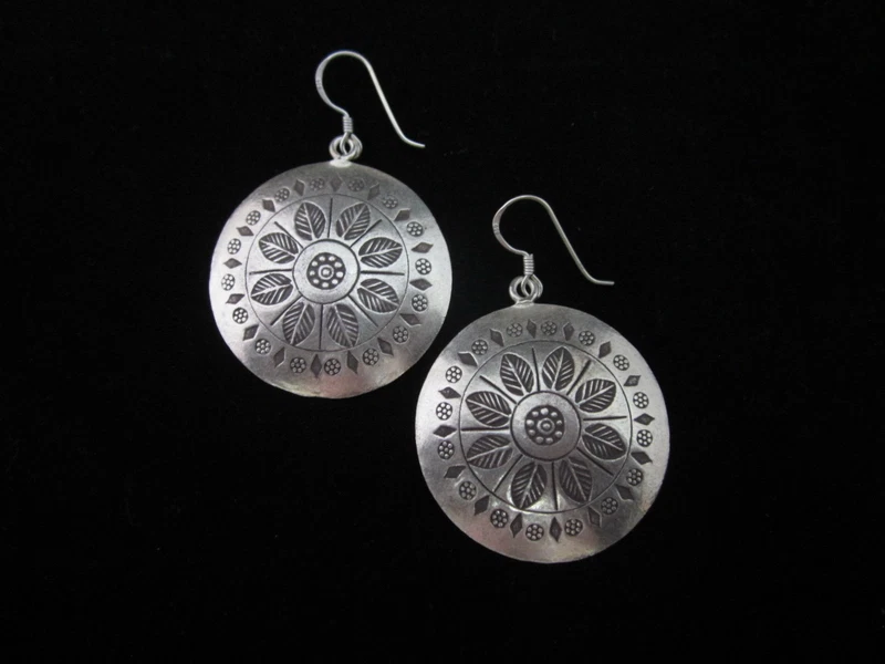 Thai Hill Tribe Earrings Fine Silver Ohrringe Silber Schmuck BOHO GYPSY ER146 - Image 3 of 4