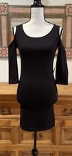 Vintage Forever 21 Black Cold Shoulder 3/4 Sleeve Scoop Neck Mini Dress New Sz S