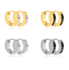 Men Women Stainless Steel Small Hoop Huggie Earrings CZ Inlaid Piercings PE30