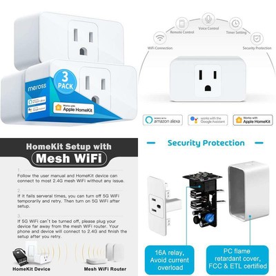 Meross Smart Plug Mini, 16A Reliable Wifi, Support Apple ...