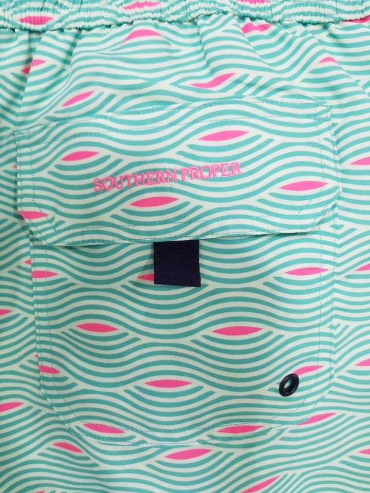Southern Proper Southern Swim 5.5 Retro Wave Swim-trunk Sz Med - Caribbean Green - Image 3 of 4