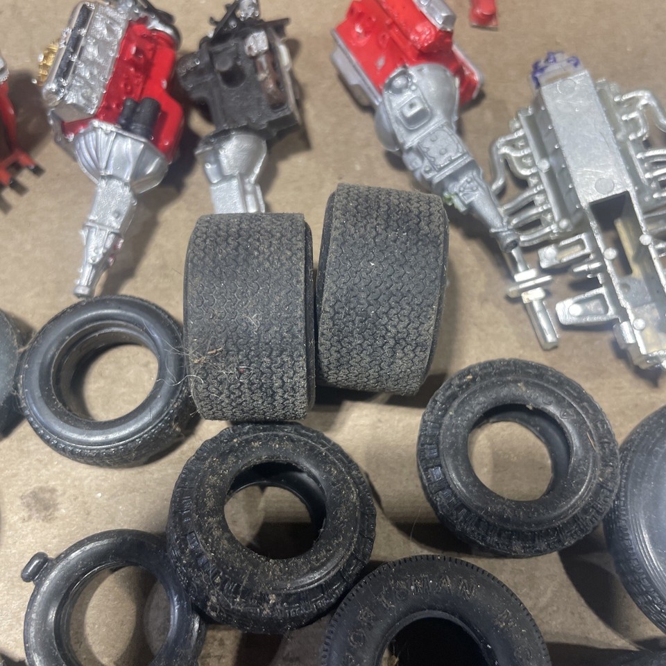 HUGE LOT Vintage Model Car Parts Pieces Junkyard engines, Tires
