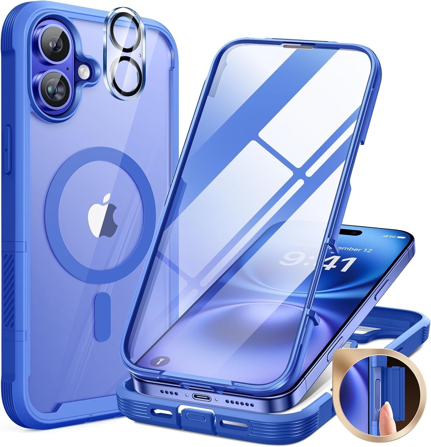 iPhone 16 Full-Body Bumper Phone case with Built-in Screen &Lens Protector 6.1