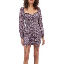 ASTR The Label Mardi Women's Floral Print Lace Trim Ruched Mini Dress Pick Size