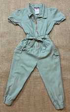 Vince Camino Jumpsuit Girl  s Sz 4T Green Elastic Waist w/Tie Belt Pockets Zipper