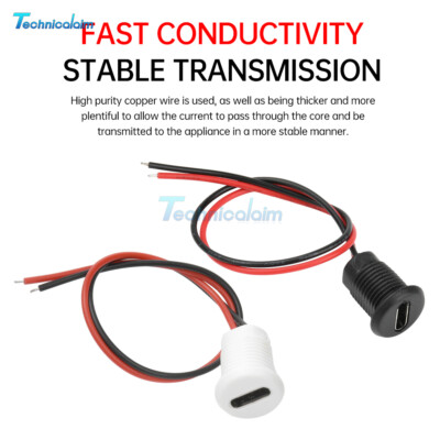 USB-C Power Connector 2Pin Wire LED light Panel Mount Female Waterproof Socket