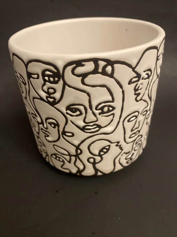 Vaso de flores arte abstrata vaso de cerâmica impressão de rostos para casa de plantador - Imagem 3 de 4