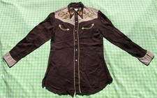 Vintage 50s CALIFORNIA RANCHWEAR Rayon Two-Tone Smile Pocket Western Shirt 14