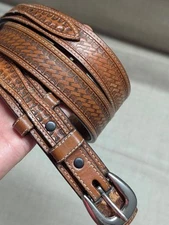 vintage TOOLED buckle belt RANGER cowhide leather 42 brown WESTERN cowboy