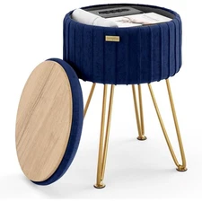 STORAGEBUD Round Ottoman with Storage, Pleated Velvet Storage Ottoman