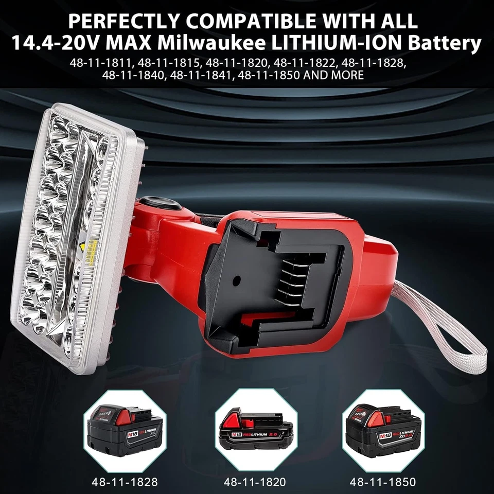 2000LM LED Work Light for Milwaukee 18v Battery 18W Handheld Jobsite Light Torch - Image 2 of 4