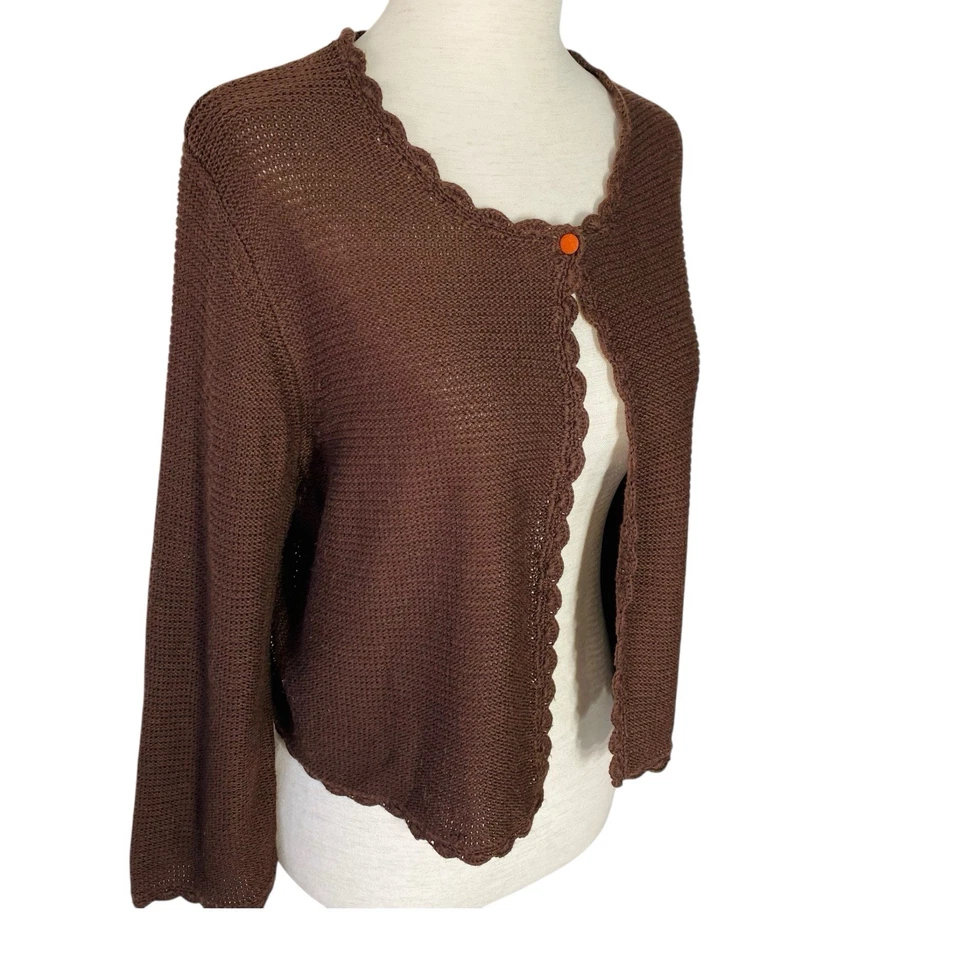 VINTAGE CATO Crochet Knit Cardigan Bolero Size Large Brown Fall Cottagecore Y2K - Image 2 of 4