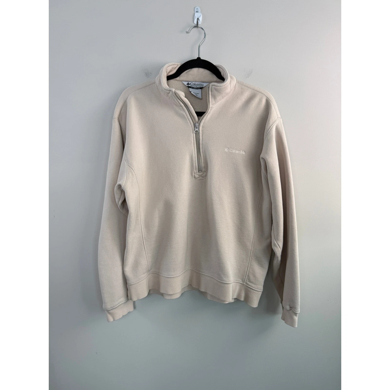 Columbia Quarter Zip Sweatshirt Mens Size M Beige Tan Fleece Pullover XM6896