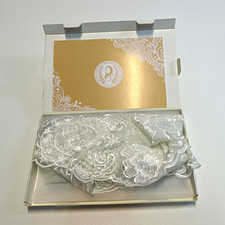 White Tulle Wedding Veil Lace Floral Applique Embroidered w/ Hair Combs Clips