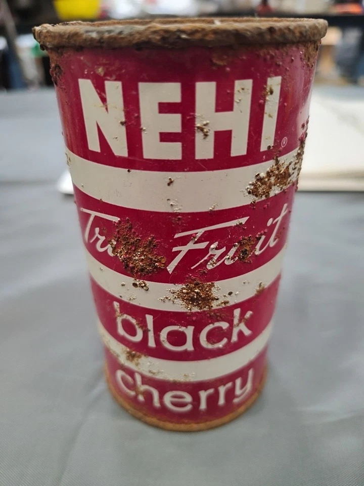 NEHI Black Cherry (fruta verdadeira) vintage, lata de refrigerante colecionável flattop "Mira can tm" - Imagem 2 de 4