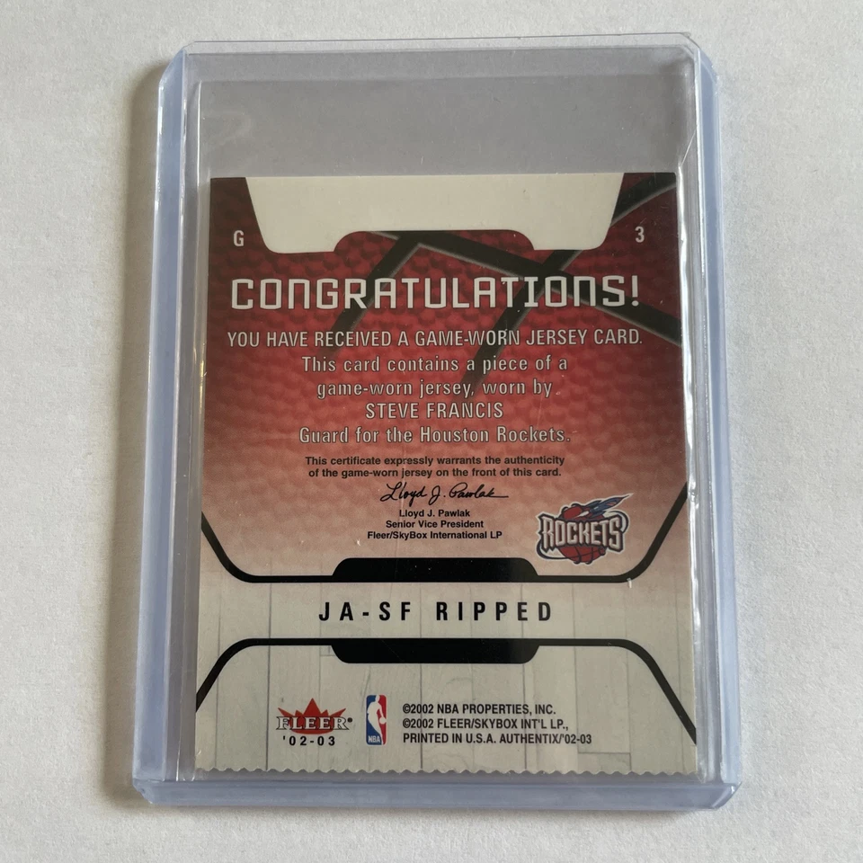 2002-03 Fleer Authentix - Jersey Authentix Steve Francis #JA-SF Ripped (MEM) - Image 2 of 2
