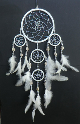 11 cm x 40 cm Weiß Creme Dreamcatcher Traumfänger Kauri Netz silberfarbig
