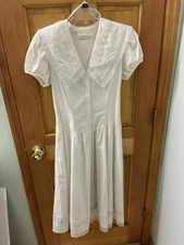  Gunne Sax by Jessica McClintock Vintage White Dress Lace CottageCore Boho 70s
