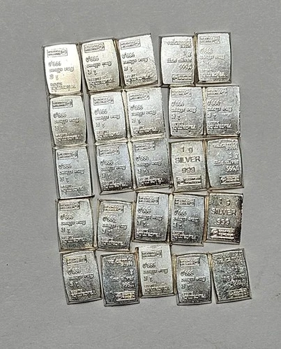 LOT OF 25 - 1 Gram Silver Bars - Prepper Silver .999 Silver Bullion 1g Bars